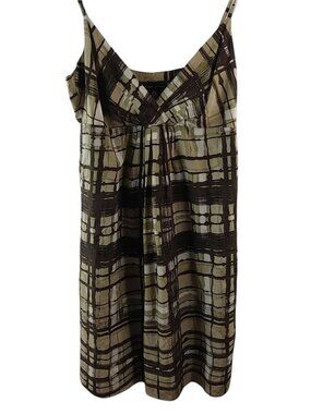 NY&Co. 10 Slip Dress Brown Plaid Silk Cotton Sun Dress